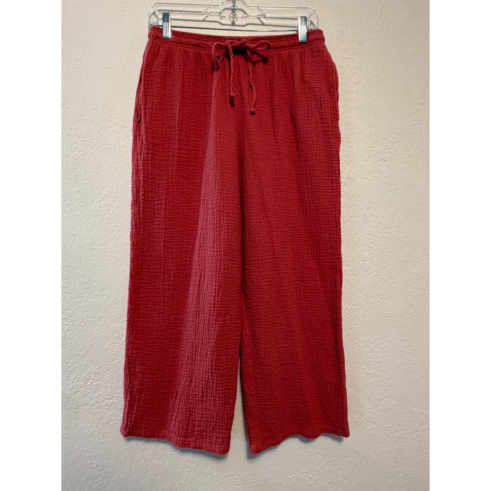 Jessica Simpson Red Cotton Gauze Wide Leg Drawstring Pants Size M